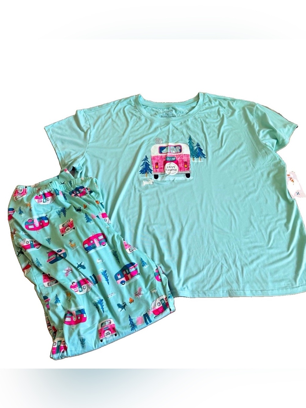 NWT Joyspun Happy Camper 2 Pc Aqua Knit Pajama Set Top + Joggers Plus Size 3x